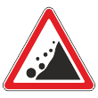 Дорожный знак 1.28 «Падение камней» (металл 0,8 мм, II типоразмер: сторона 900 мм, С/О пленка: тип А инженерная)